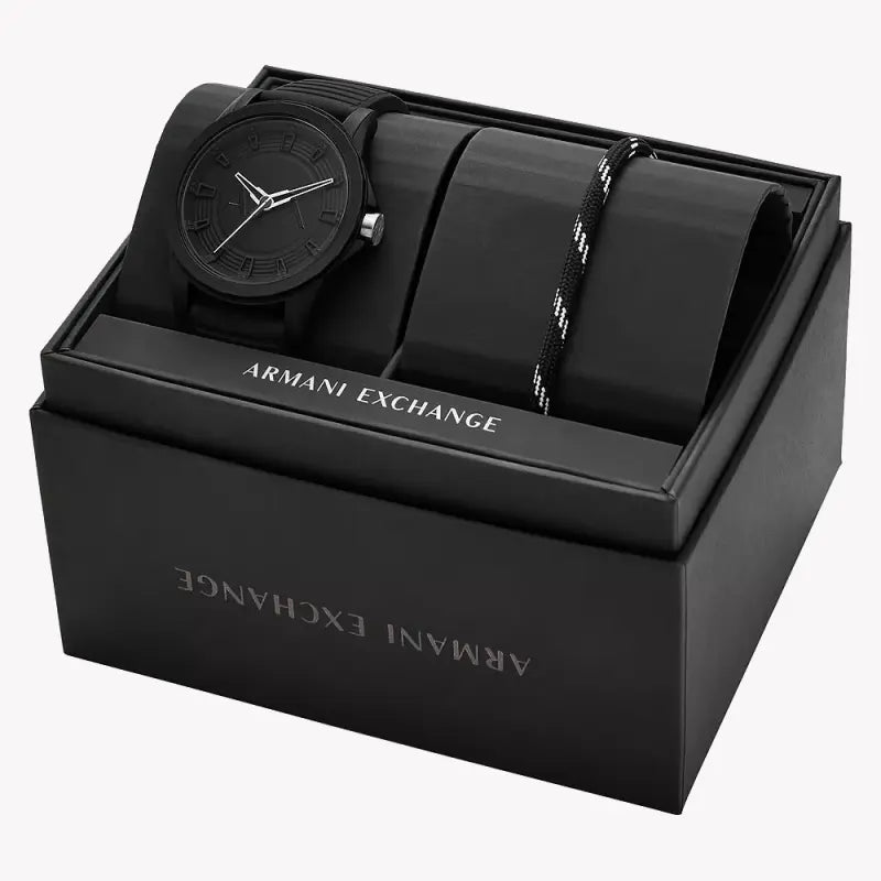 A|X Armani Exchange Men's Black Nylon Watch, Silicone Band | Ax7159set by i-watch