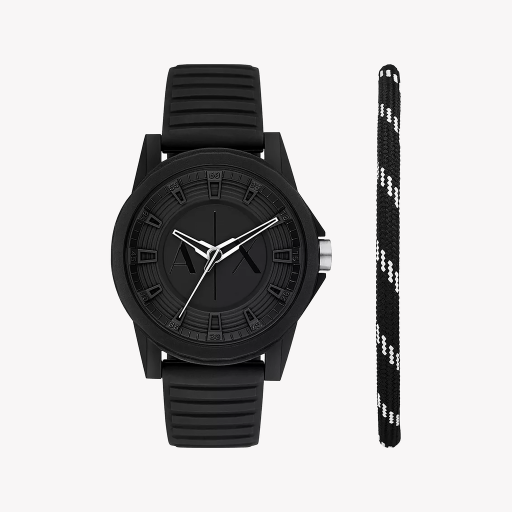 A|X Armani Exchange Men's Black Nylon Watch, Silicone Band | Ax7159set