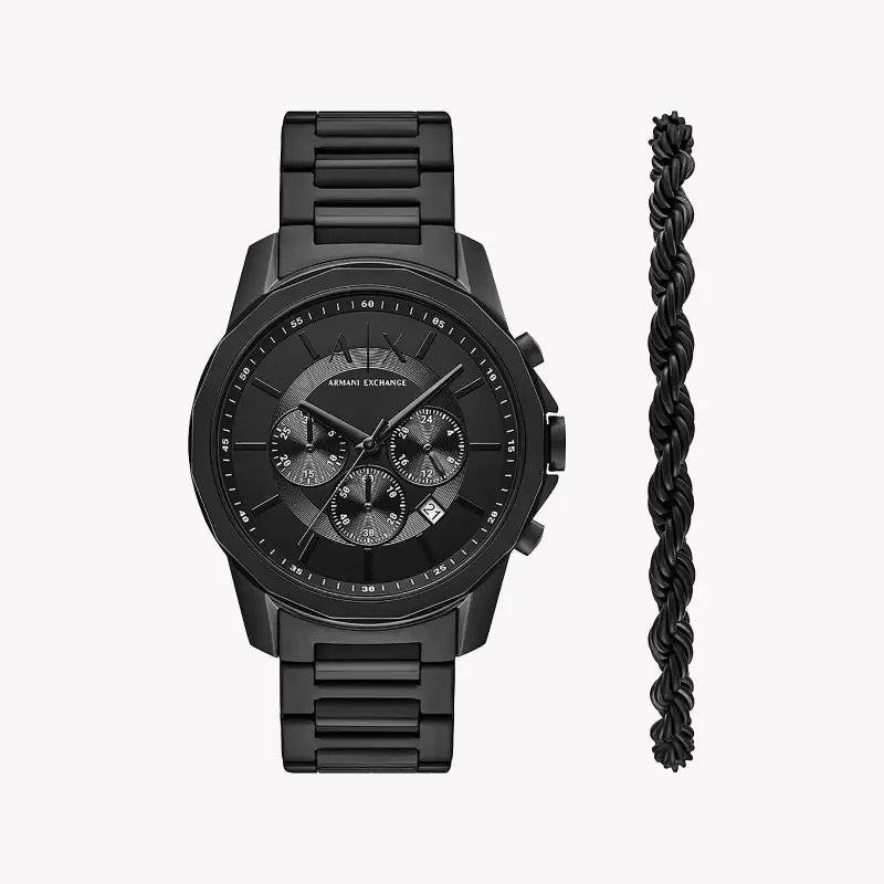 A|X Armani Exchange Men's Black Watch, Black Dial | Ax7163set