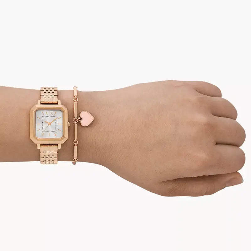 Chic Radiance Women's Rose Gold Watch, Silver Dial | Ax7164set