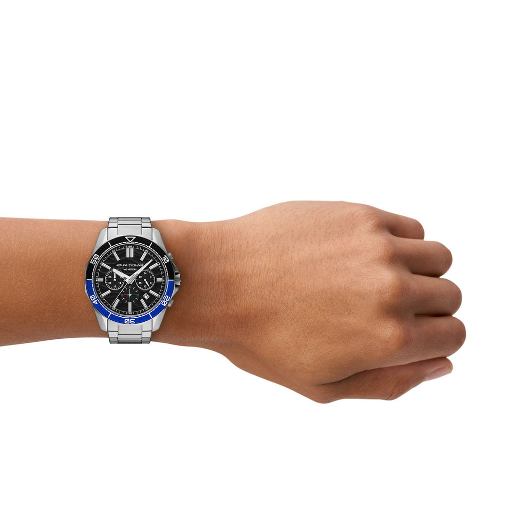 A|X Armani Exchange Men's Silver Watch, Black Dial | Ax7166set