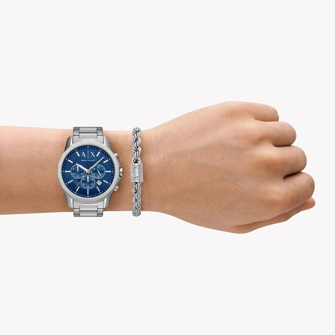 Armani Exchange Men's Banks Rd. Quartz Chronograph Stainless Steel Bracelet Watch Gift Set