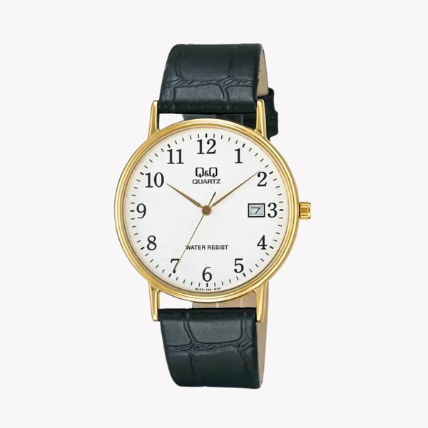 Q&Q Men's Gold & Black Watch, White Dial | BL02J104Y