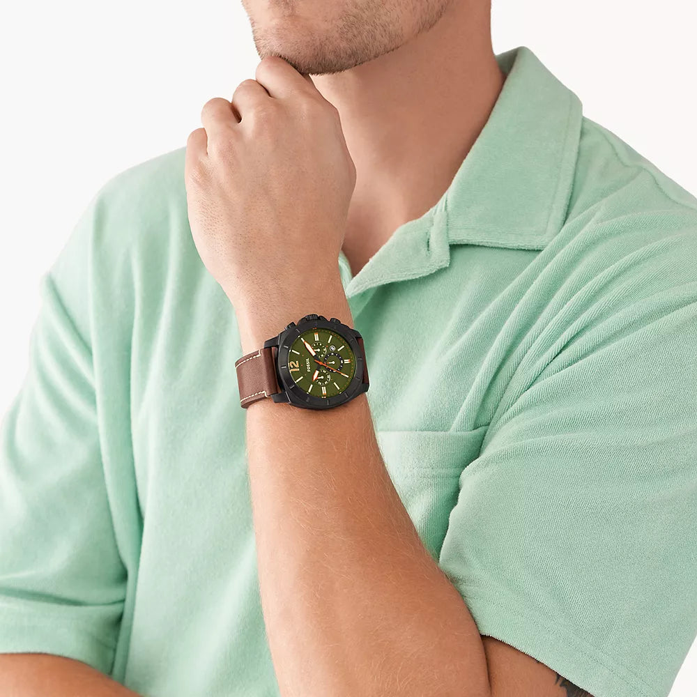 Fossil Men's Black/Brown, Green Dial Watch | Bq2760