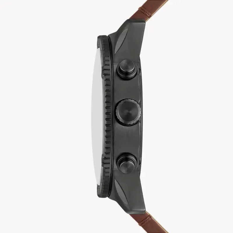 Fossil Men's Black Stainless Steel, Brown Leather | Bq2800