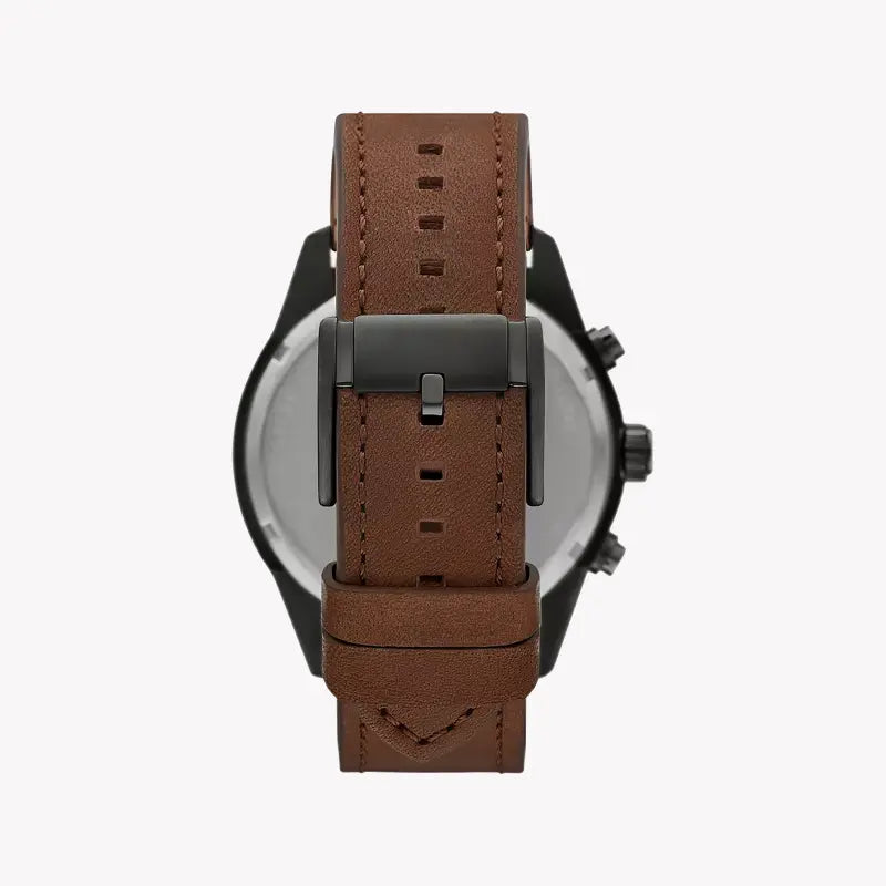 Fossil Men's Black Stainless Steel, Brown Leather | Bq2800