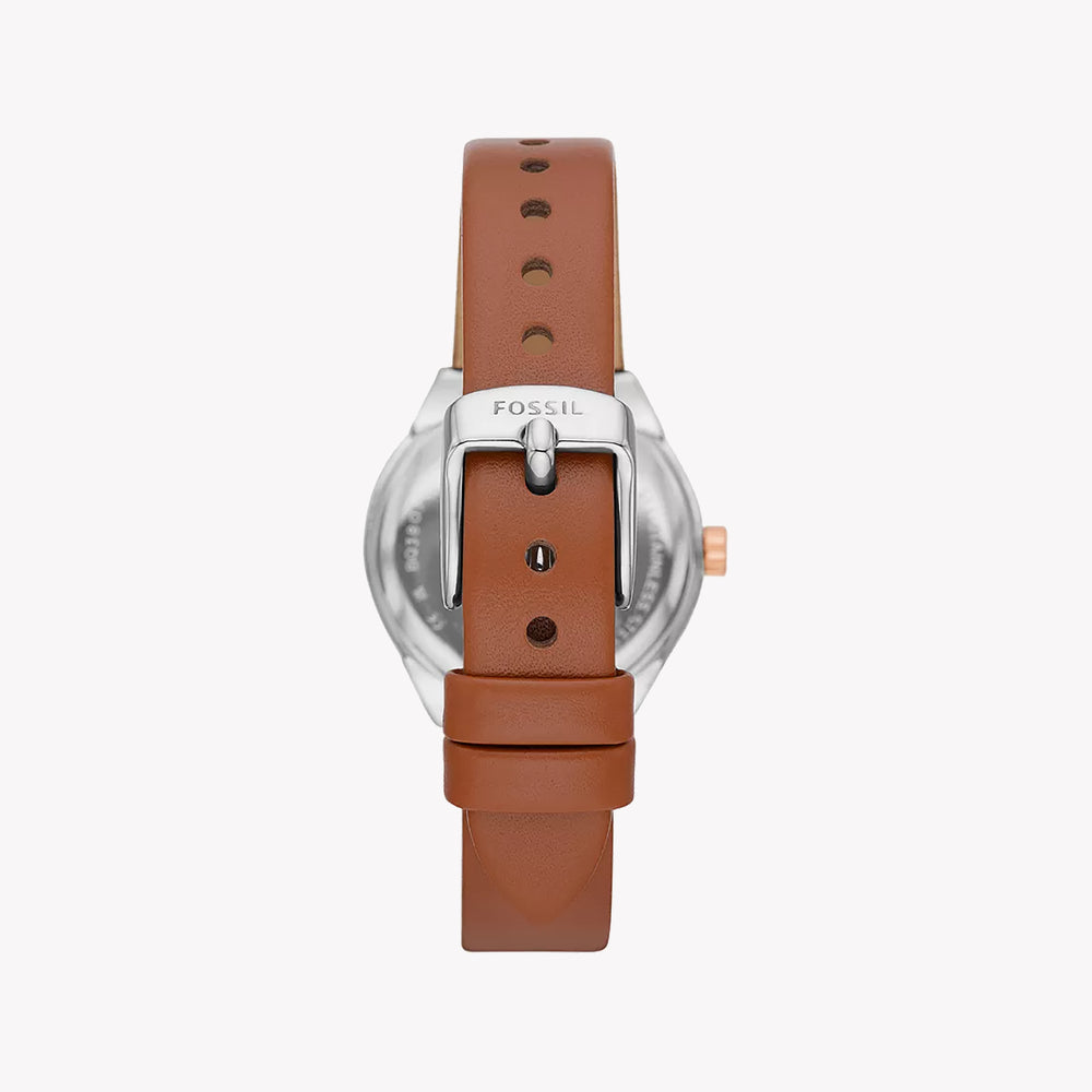 Eevie Three-Hand Date Brown Leather Watch
