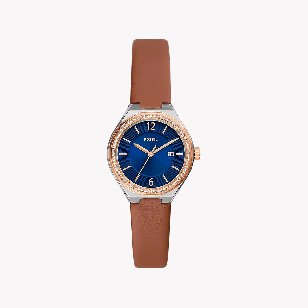 Eevie Three-Hand Date Brown Leather Watch