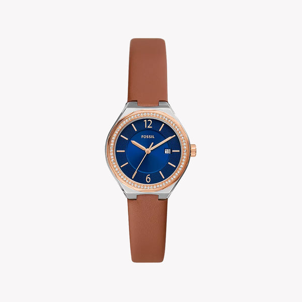 Eevie Three-Hand Date Brown Leather Watch
