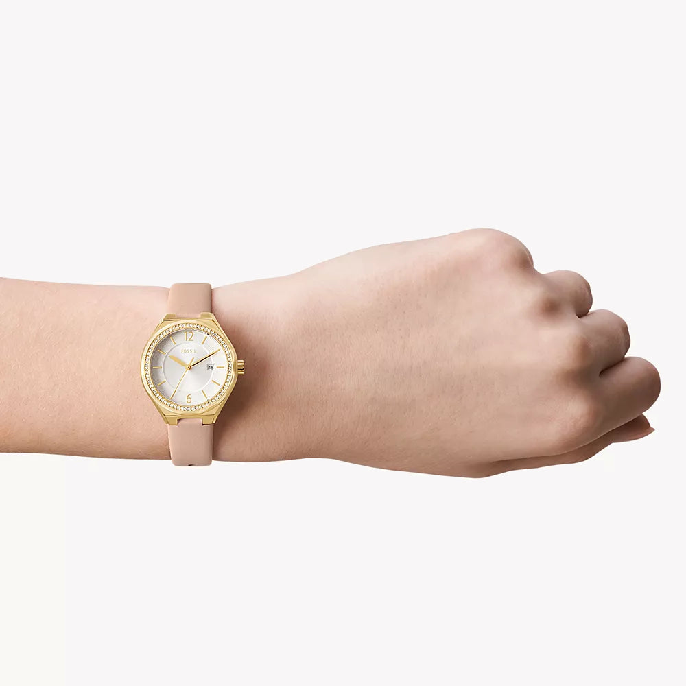 Eevie Three-Hand Date Pink Leather Watch