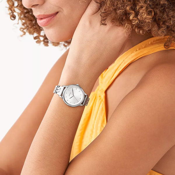 Fossil Women's Laney Three-Hand Silver Stainless Steel Watch BQ3861