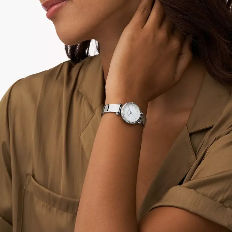 Fossil Women's Silver Stainless Steel Watch, White Dial | Bq3893