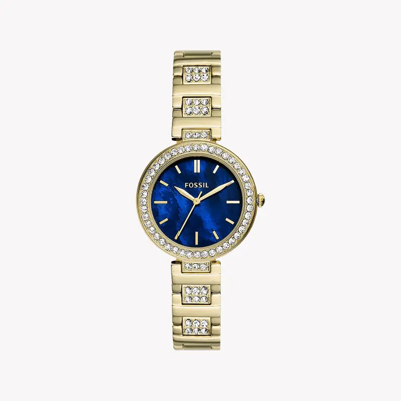 Fossil Women's Gold Stainless Steel Watch, Blue Dial | Bq3924