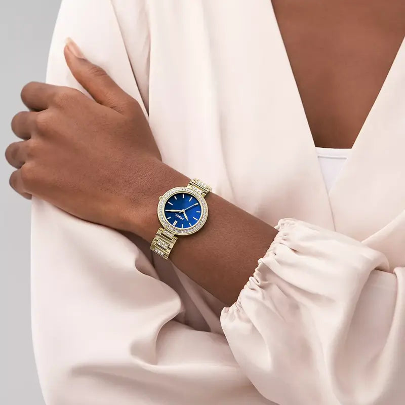 Fossil Women's Gold Stainless Steel Watch, Blue Dial | Bq3924