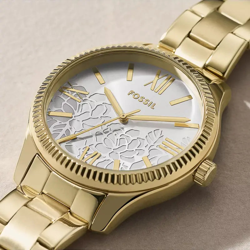 Fossil Women's Gold Stainless Steel Watch, Silver Dial | Bq3961