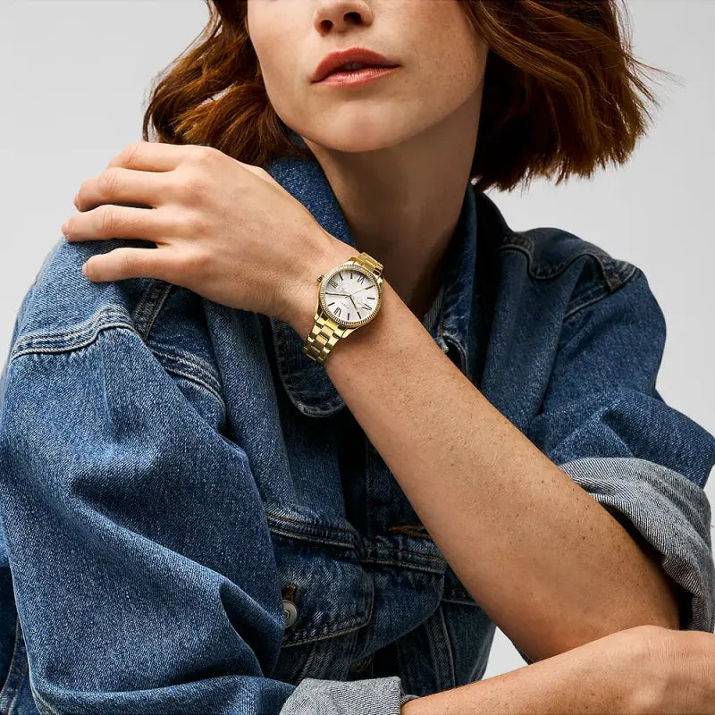 Fossil Women's Gold Stainless Steel Watch, Silver Dial | Bq3961