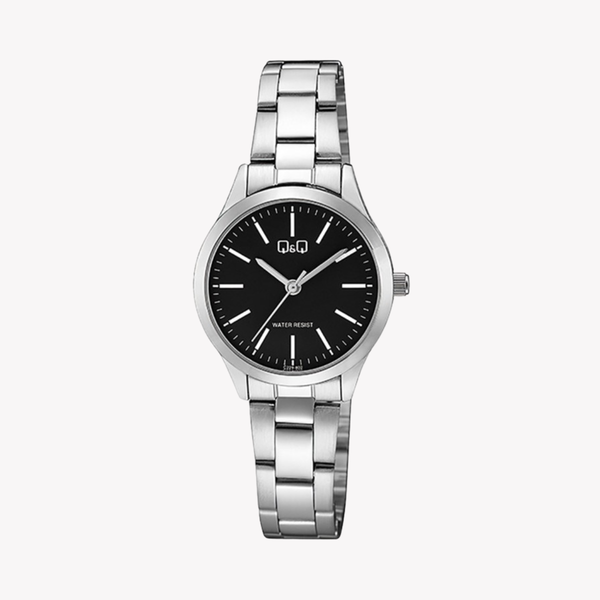 Q&Q Women's Silver Watch, Black Dial | C229-802Y