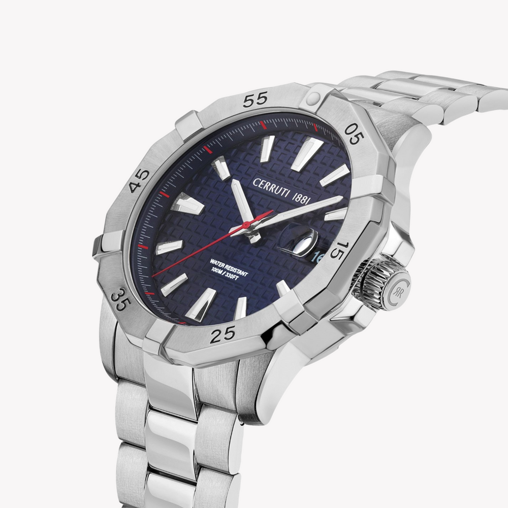 Cerruti 1881 Men's Silver Stainless Steel, Dark Blue | Ciwgh2116702 by i-watch