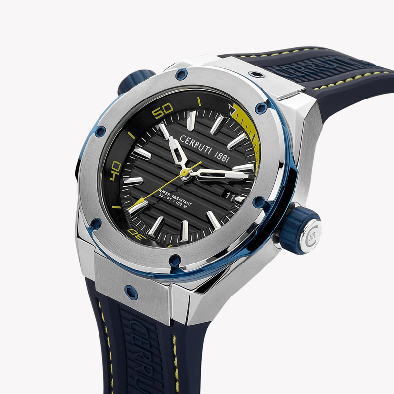 Cerruti 1881 Men's Stainless Steel/Blue Rubber Watch | Ciwgn2207501 by i-watch