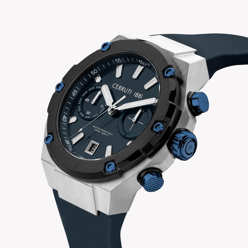 Cerruti 1881 Men's Stainless Steel/Blue, Blue Rubber | Ciwgo2206107