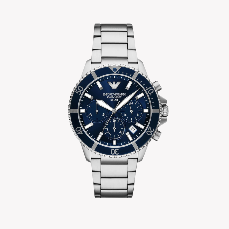 Emporio Armani Men's Silver Watch, Blue Dial | AR11681