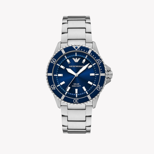 Emporio Armani Men's Silver Watch, Blue Dial | AR11697