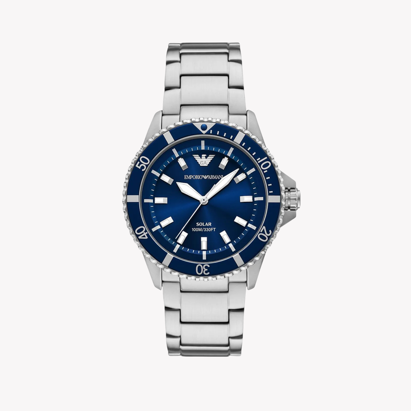 Emporio Armani Men's Silver Watch, Blue Dial | AR11697