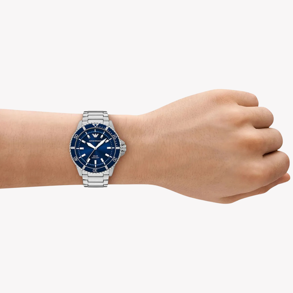Emporio Armani Men's Silver Watch, Blue Dial | AR11697
