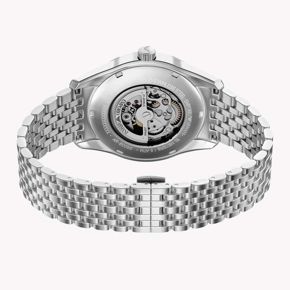 Emporio Armani Men's Silver Watch, Beige Skeleton Dial | AR60095
