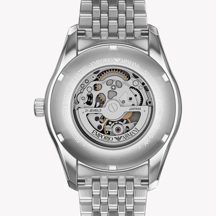Emporio Armani Men's Silver Watch, Beige Skeleton Dial | AR60095
