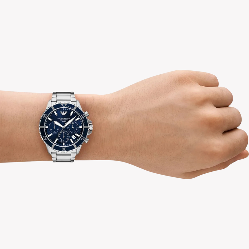 Emporio Armani Men's Silver Watch, Blue Dial | AR11681