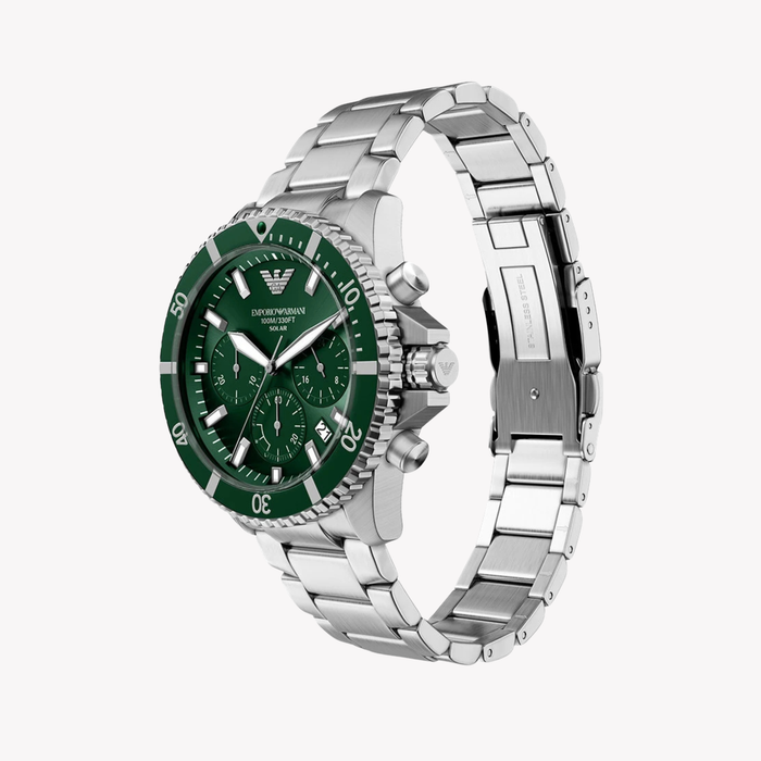 Emporio Armani Men's Silver Watch, Green Dial | AR11741