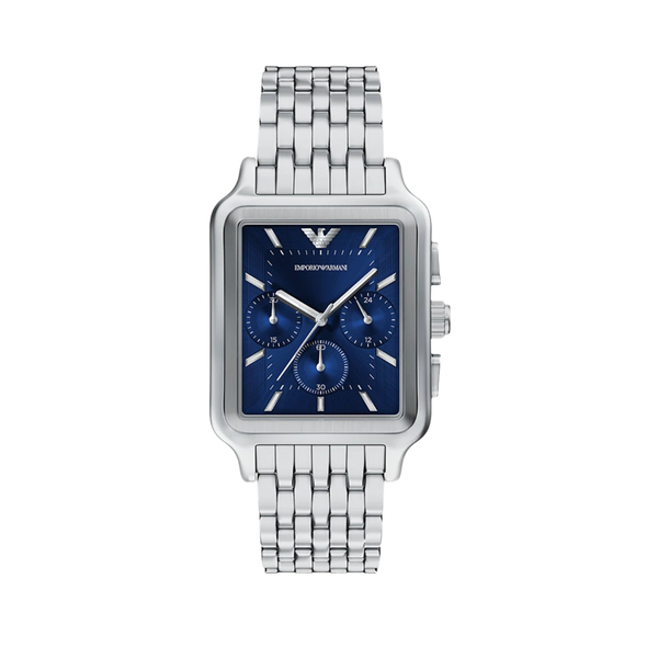 Emporio Armani Men's Silver Watch, Blue Sunray Dial | AR11750