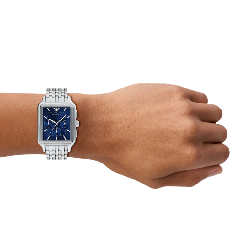 Emporio Armani Men's Silver Watch, Blue Sunray Dial | AR11750