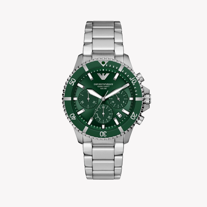 Emporio Armani Men's Silver Watch, Green Dial | AR11741