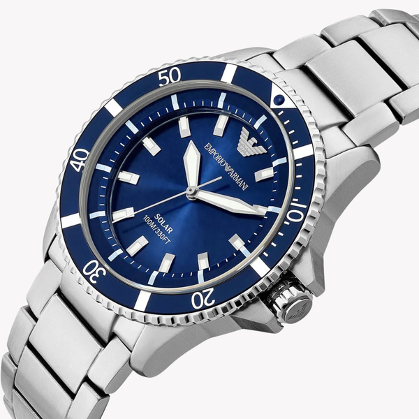 Emporio Armani Men's Silver Watch, Blue Dial | AR11697