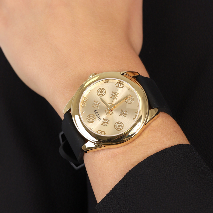 Guess Women's Gold Watch, Gold Peony Logo Dial | GW0107L2