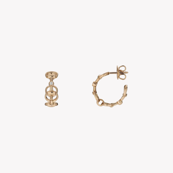 Gucci Women's Rose Gold Earrings, Horsebit Diamond Hoops | YBD837586001