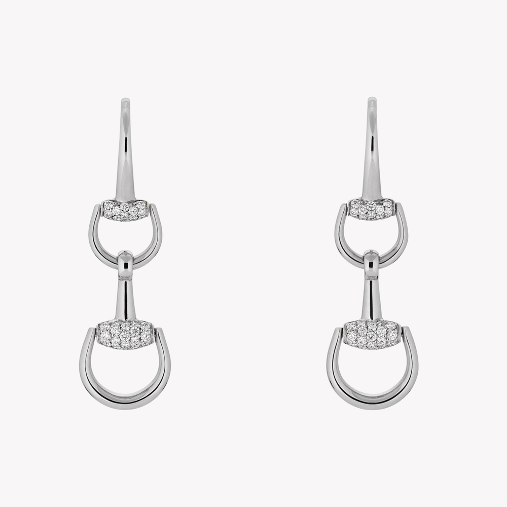Gucci Women's White Gold Earrings, Horsebit Diamond Drop | YBD837633001