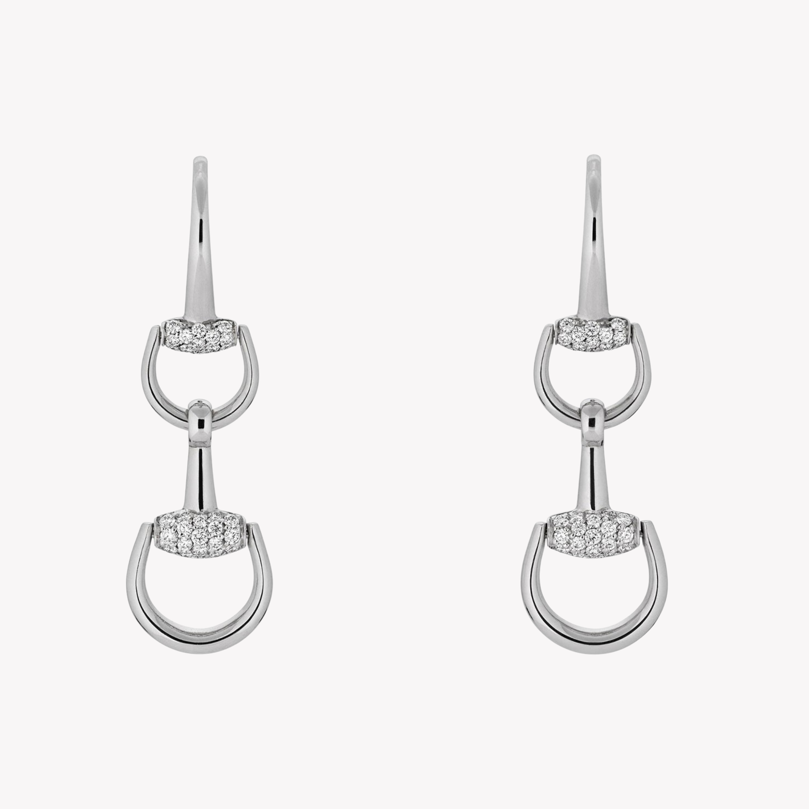 Gucci Women's White Gold Earrings, Horsebit Diamond Drop | YBD837633001