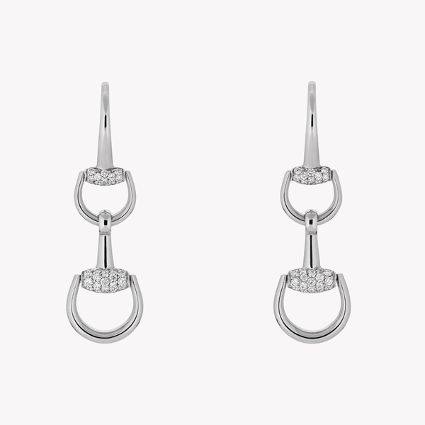 Gucci Women's White Gold Earrings, Horsebit Diamond Drop | YBD837633001