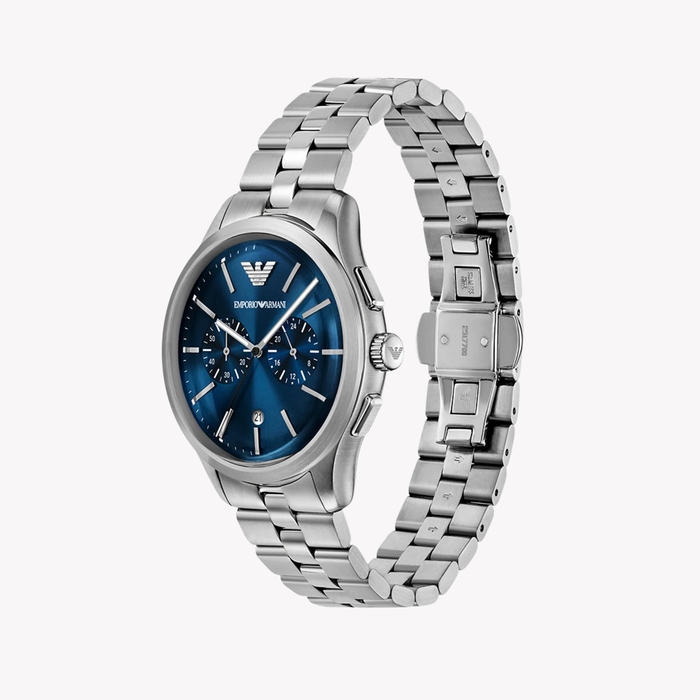 Emporio Armani Men's Silver Watch, Blue Dial | AR11728