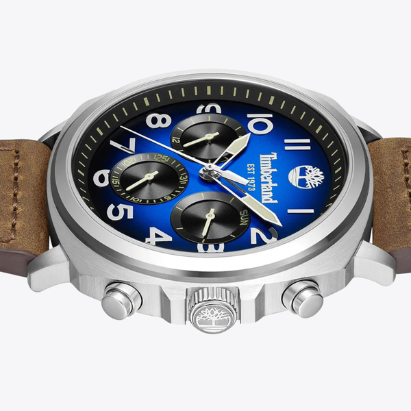 Timberland Men's Silver & Brown Watch, Blue Dial | TDWGB0042007