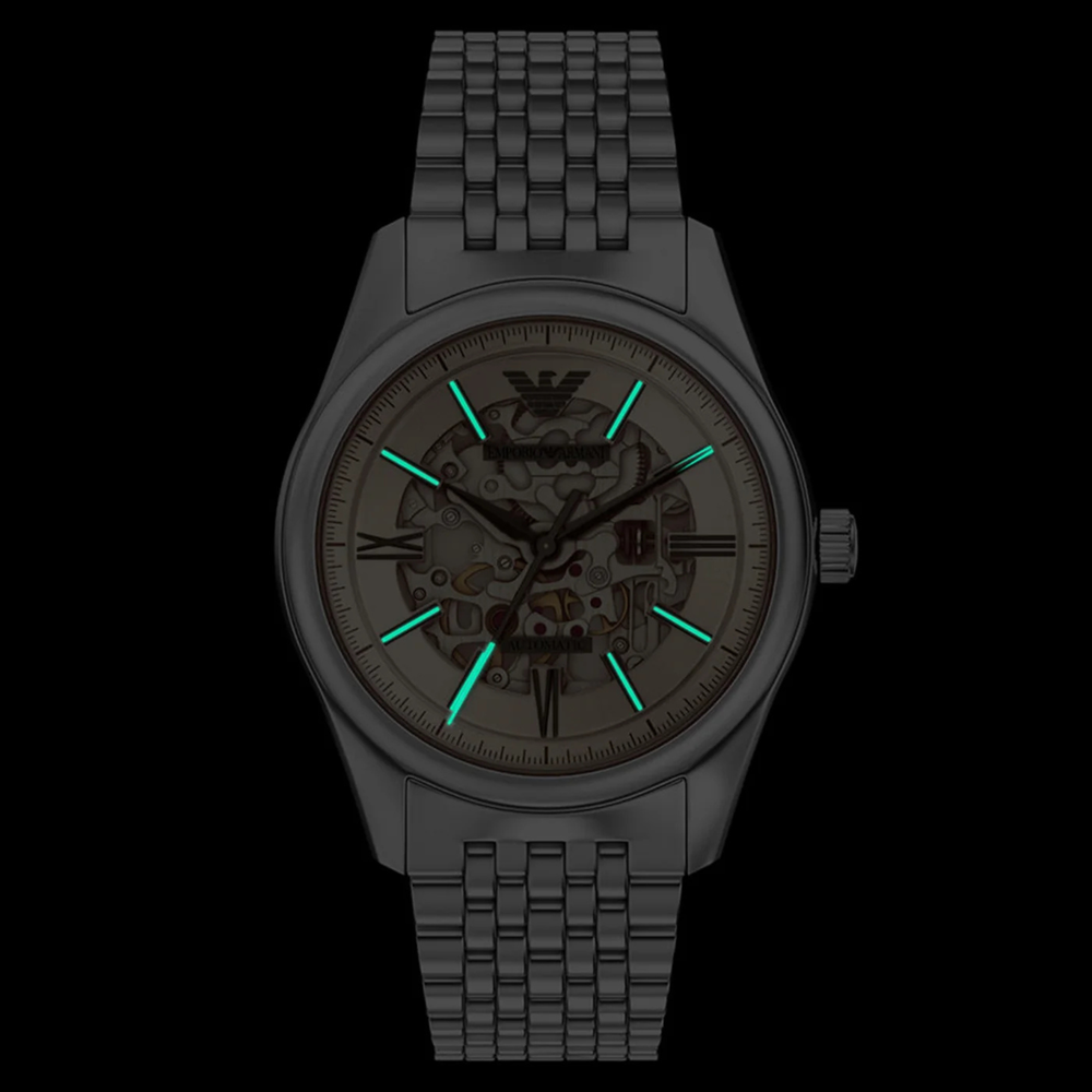 Emporio Armani Men's Silver Watch, Beige Skeleton Dial | AR60095