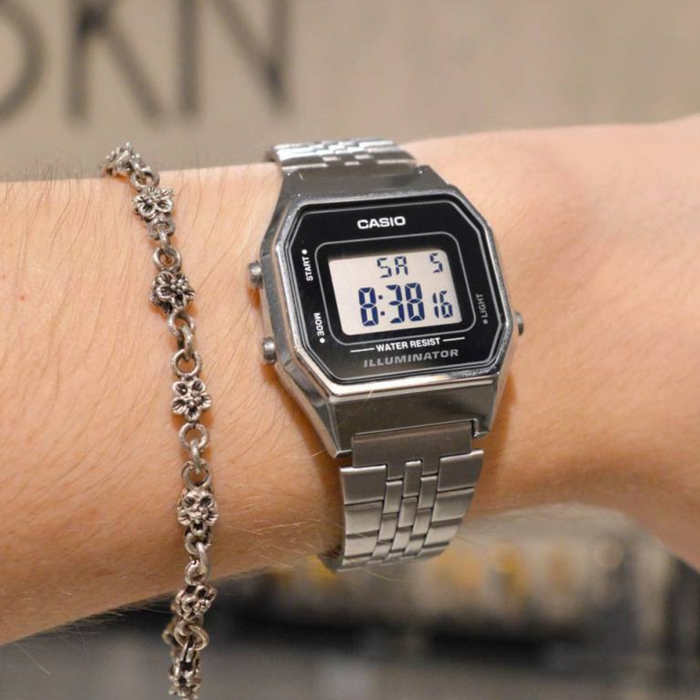Casio Unisex Silver Unisex Watch, Black Digital Dial | LA-680WA-1DF