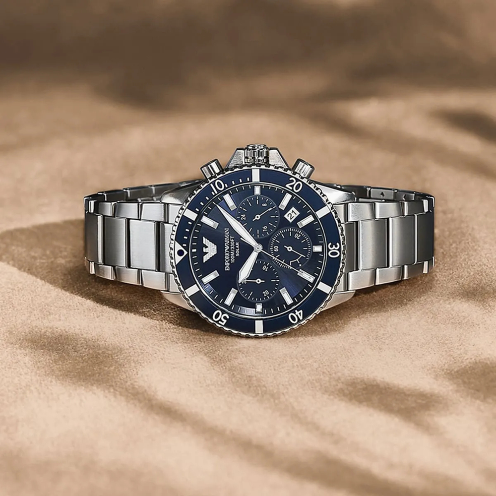 Emporio Armani Men's Silver Watch, Blue Dial | AR11681