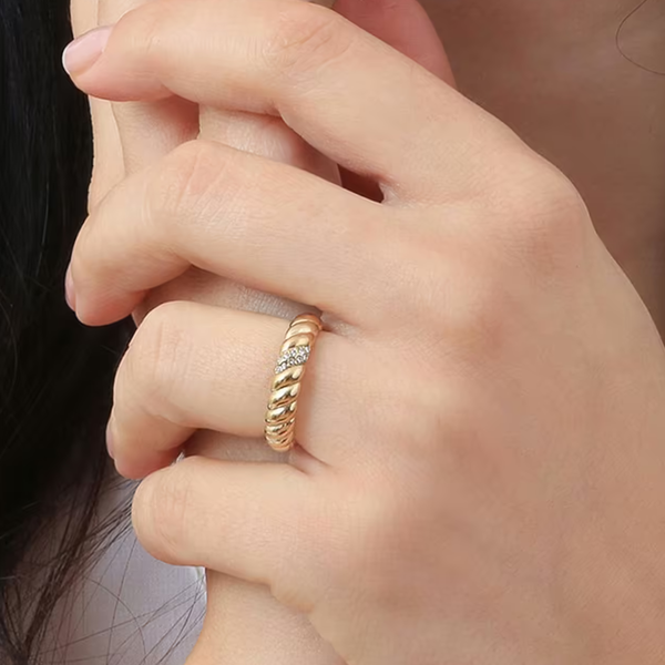 Fossil Women's Gold-Tone Ring, Vintage Twist with Crystals | JF04171710503