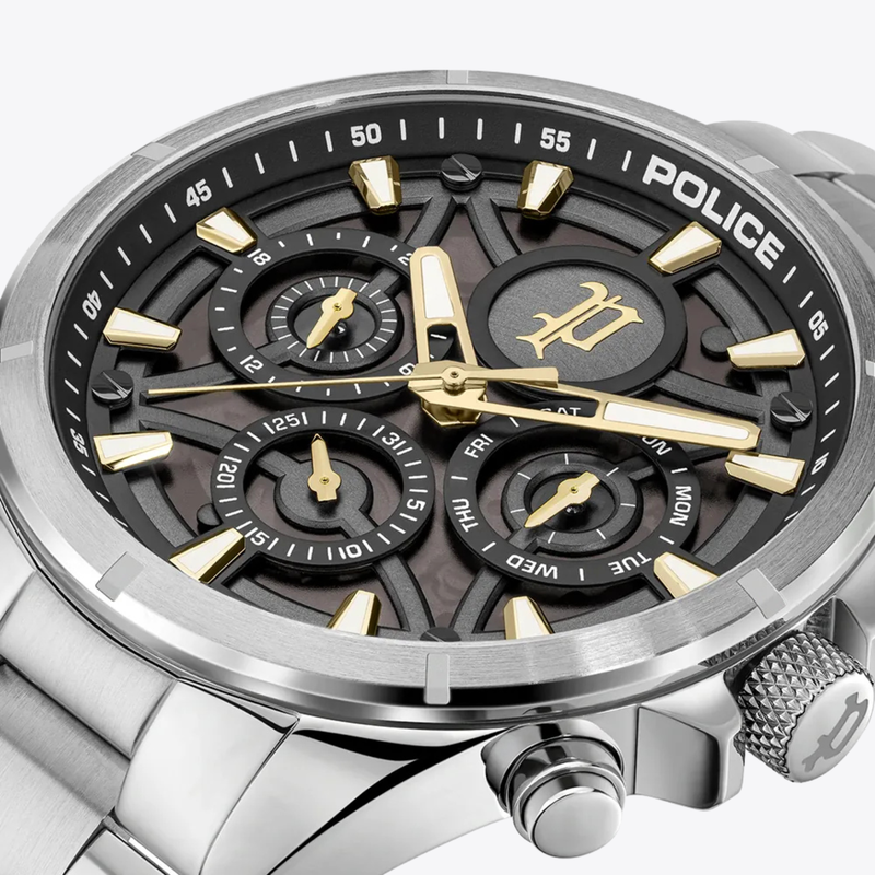 Police Men's Silver Watch, Black Multi-function Dial | PEWJK2227814M