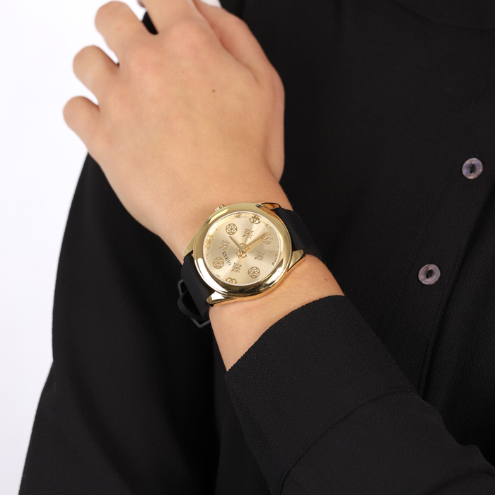 Guess Women's Gold Watch, Gold Peony Logo Dial | GW0107L2