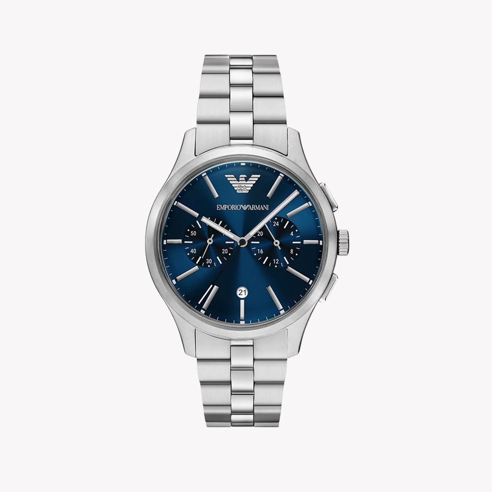 Emporio Armani Men's Silver Watch, Blue Dial | AR11728